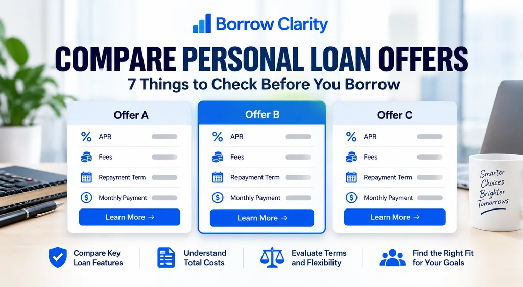 Illustration of comparing personal loan offers by APR, fees, repayment terms, and monthly payment